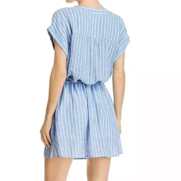 Rails Emma St. Germain Linen Blue White Stripe Blouson Dress XS - Picture 2 of 8